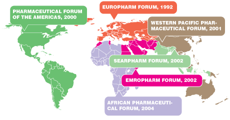 Americas,  Europharm, Western pacific, Emropharm, Searpharm, African